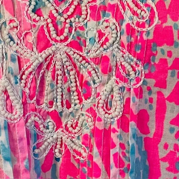 Lilly Pulitzer Let's Cha Cha Sarasota Tunic Length Pearl Beaded Shirt Small - Picture 4 of 9
